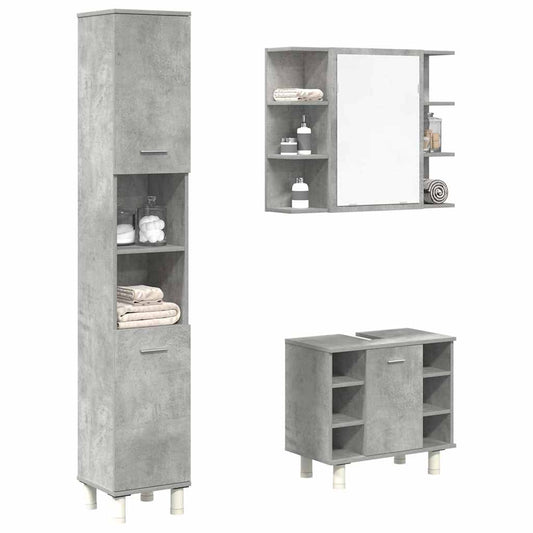 vidaXL 3 Piece Bathroom Furniture Set Concrete Grey Engineered Wood