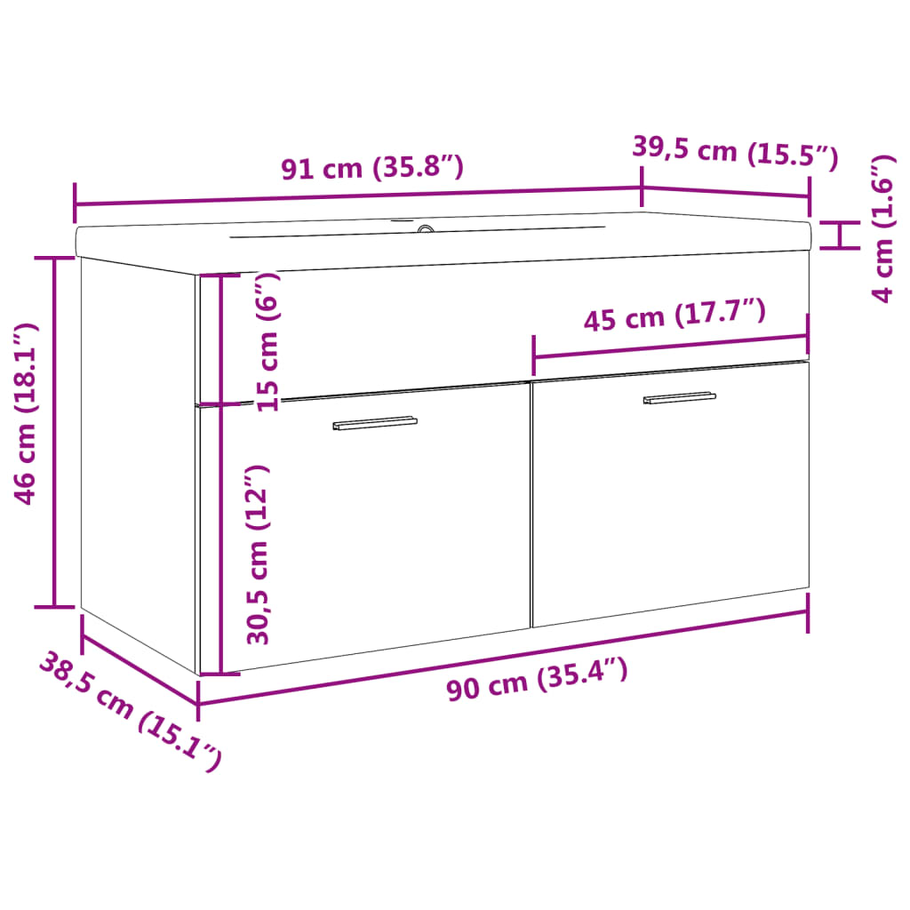 vidaXL Bathroom Sink Cabinet with Built-in Basin Concrete Grey