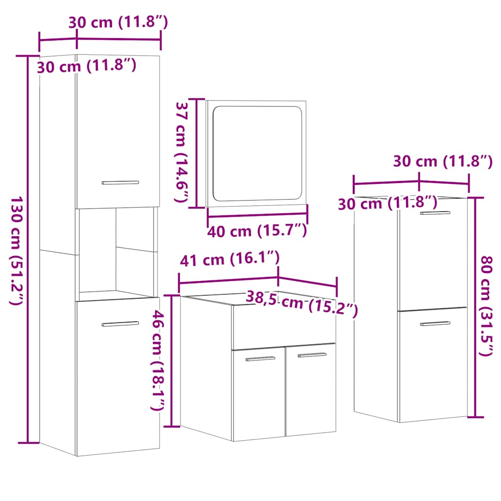 vidaXL 4 Piece Bathroom Furniture Set Concrete Grey Engineered Wood