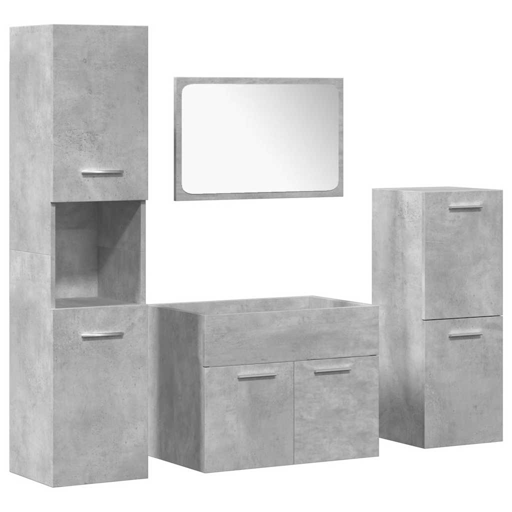 vidaXL 4 Piece Bathroom Furniture Set Concrete Grey Engineered Wood