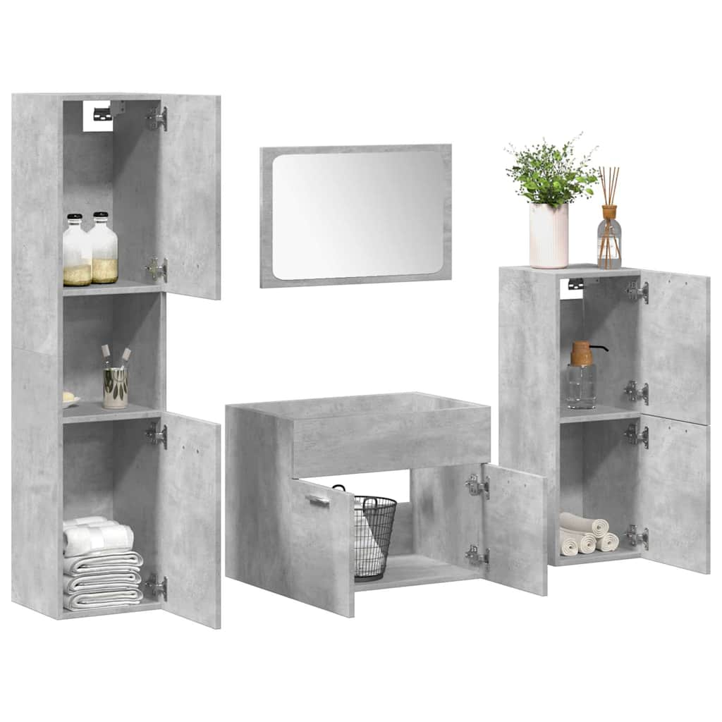 vidaXL 4 Piece Bathroom Furniture Set Concrete Grey Engineered Wood