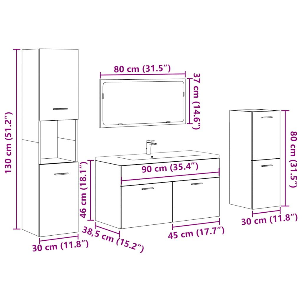 vidaXL 4 Piece Bathroom Furniture Set Concrete Grey Engineered Wood