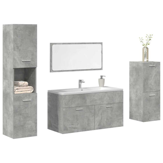 vidaXL 4 Piece Bathroom Furniture Set Concrete Grey Engineered Wood