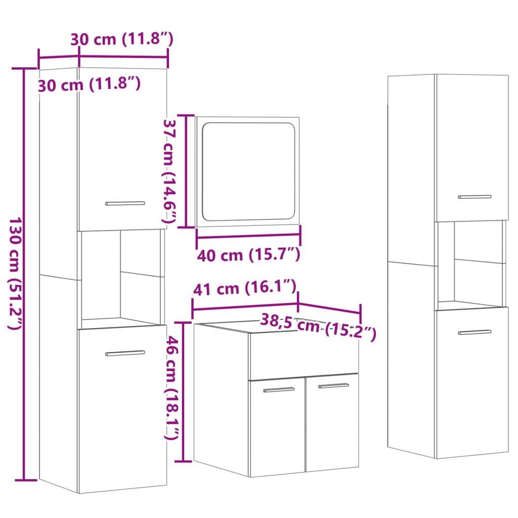 vidaXL 4 Piece Bathroom Furniture Set Concrete Grey Engineered Wood