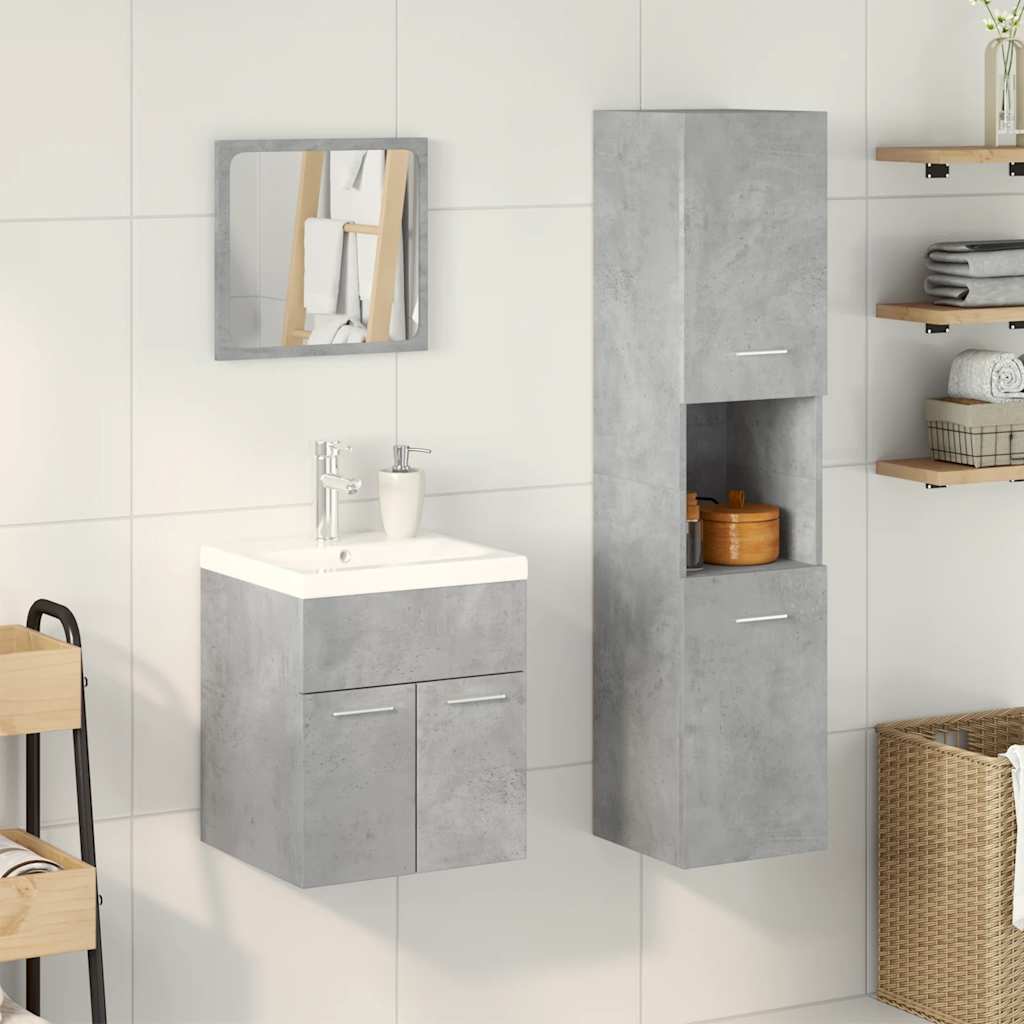 4 Piece Bathroom Furniture Set Concrete Grey Engineered Wood