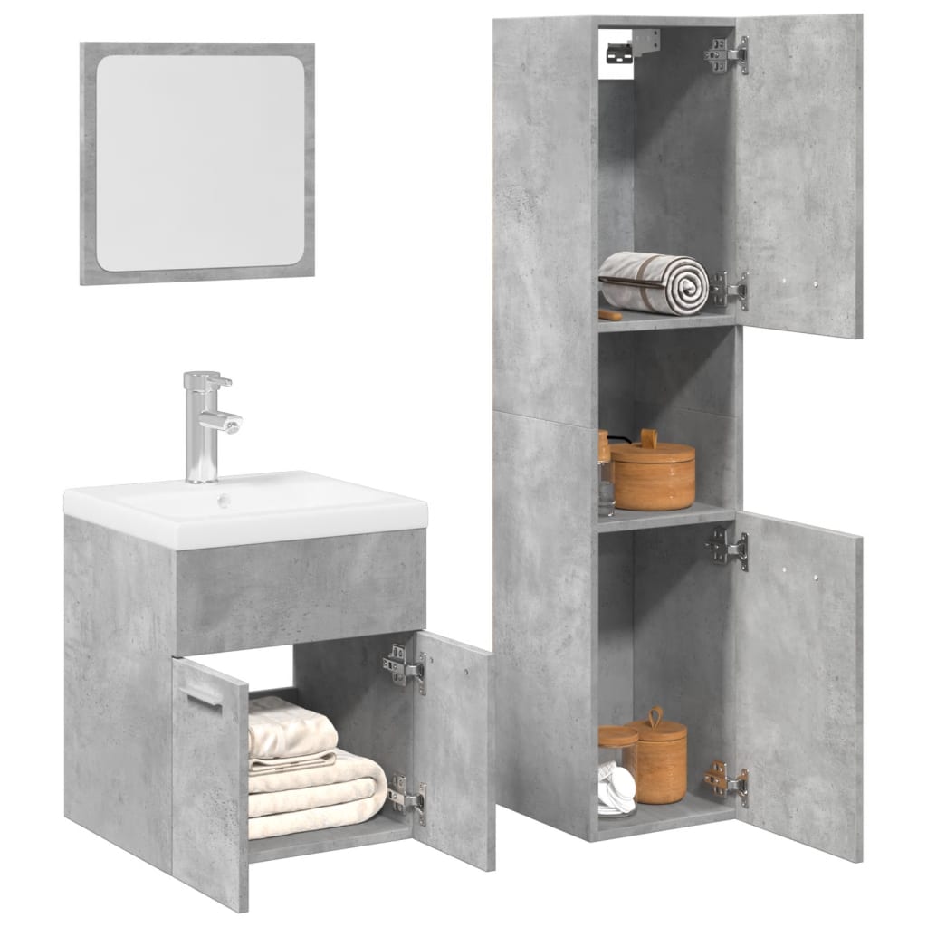 vidaXL 4 Piece Bathroom Furniture Set Concrete Grey Engineered Wood