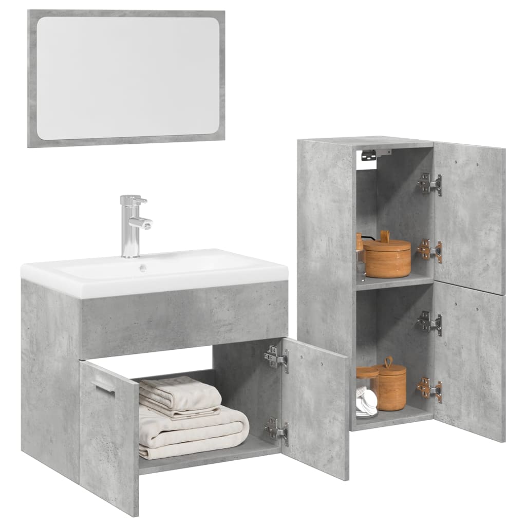 vidaXL 4 Piece Bathroom Furniture Set Concrete Grey Engineered Wood