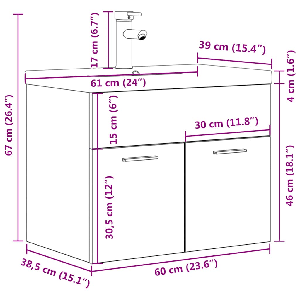 vidaXL Bathroom Sink Cabinet with Built-in Basin and Faucet Concrete Grey