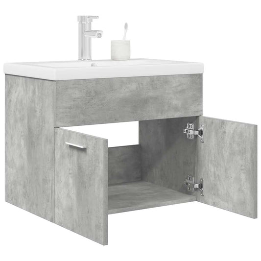 vidaXL Bathroom Sink Cabinet with Built-in Basin and Faucet Concrete Grey