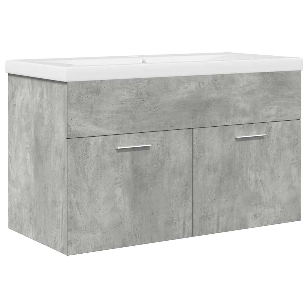 vidaXL Bathroom Sink Cabinet with Built-in Basin and Faucet Concrete Grey