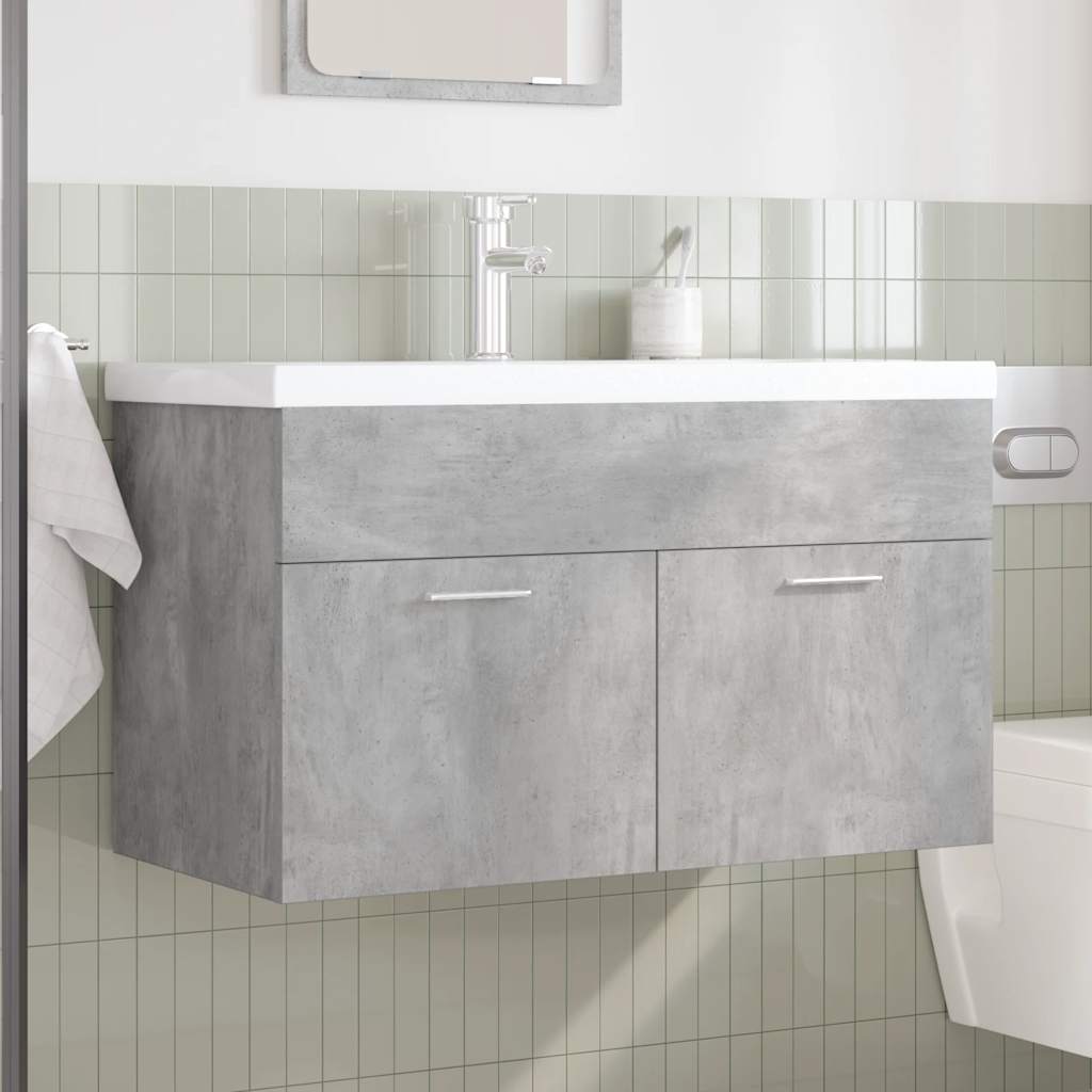 vidaXL Bathroom Sink Cabinet with Built-in Basin and Faucet Concrete Grey