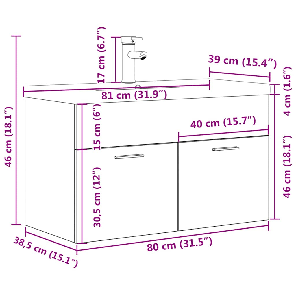 vidaXL Bathroom Sink Cabinet with Built-in Basin and Faucet Concrete Grey