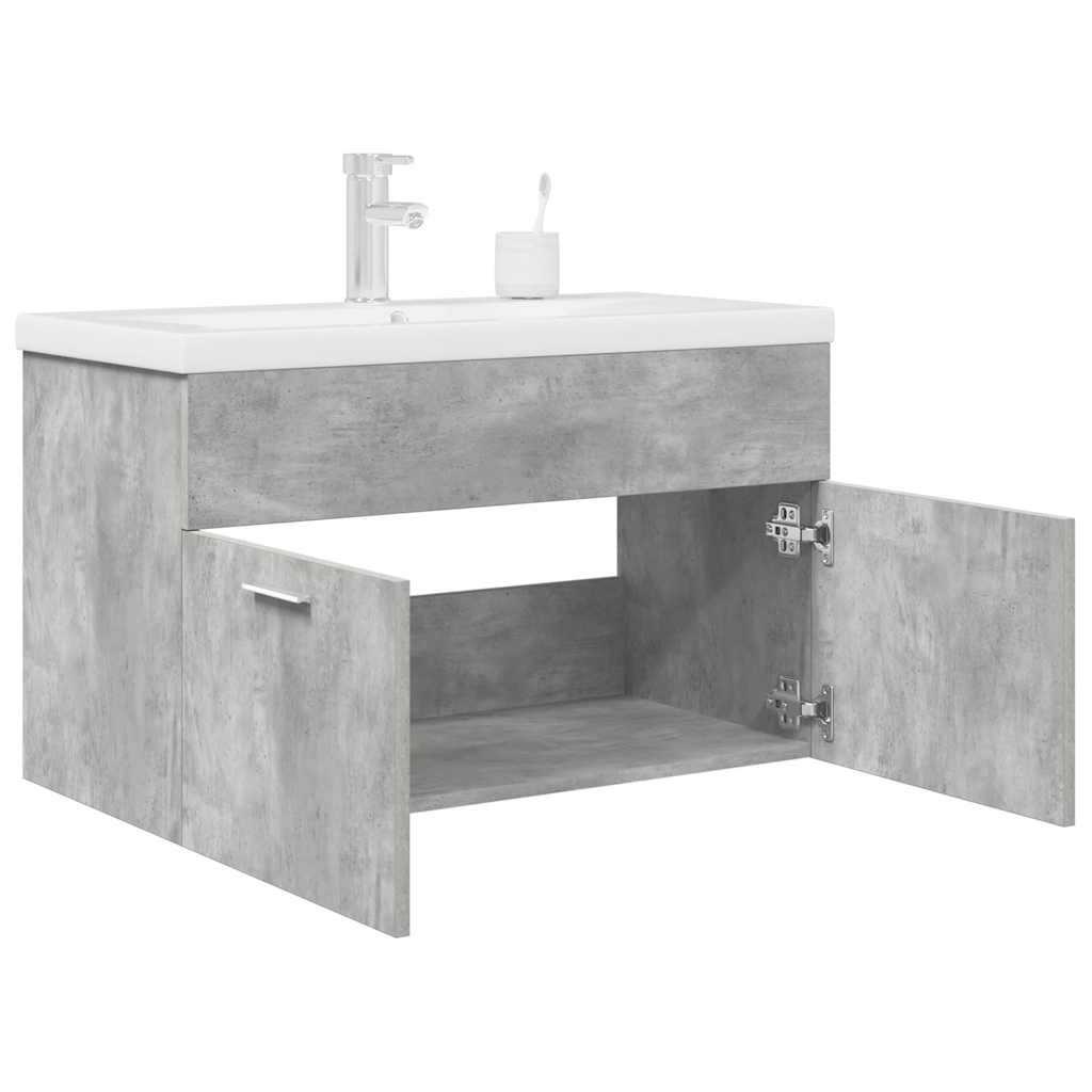 vidaXL Bathroom Sink Cabinet with Built-in Basin and Faucet Concrete Grey