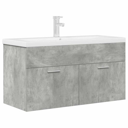 vidaXL Bathroom Sink Cabinet with Built-in Basin and Faucet Concrete Grey