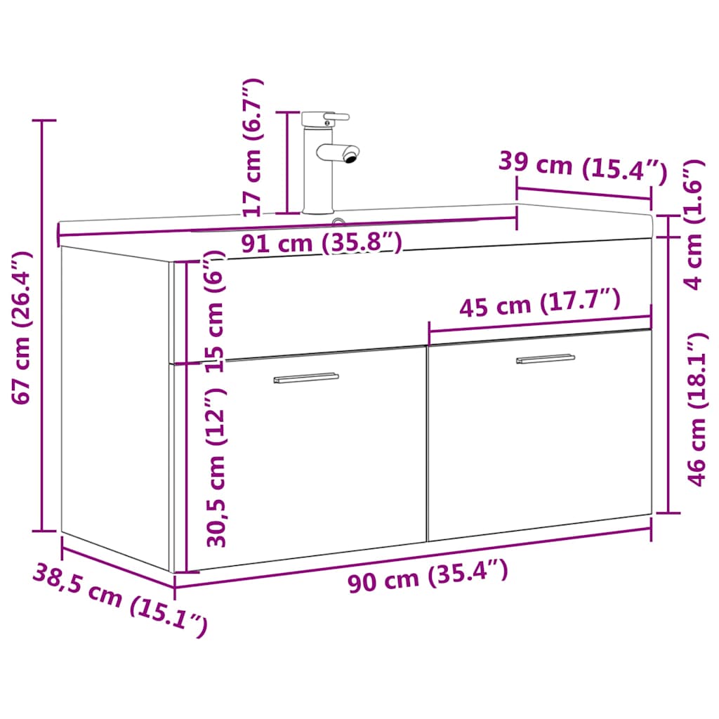 vidaXL Bathroom Sink Cabinet with Built-in Basin and Faucet Concrete Grey