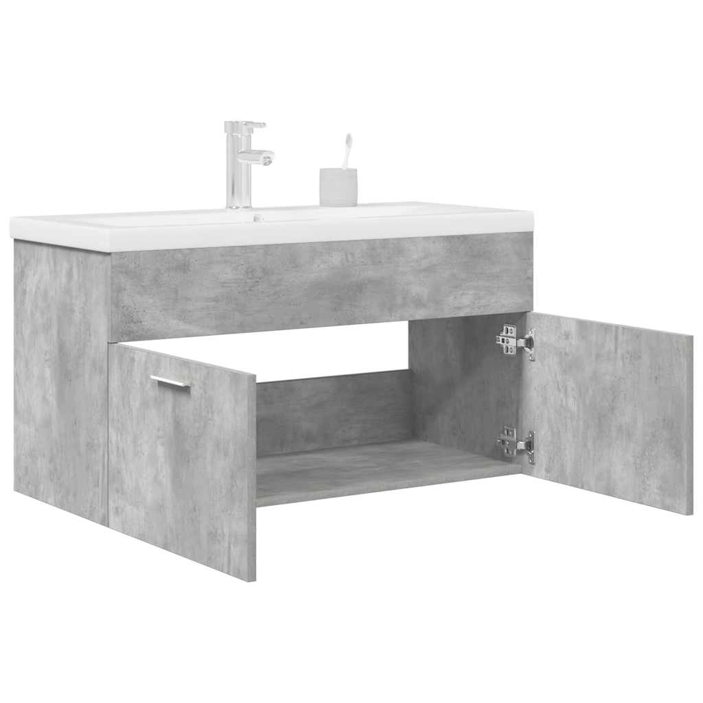 vidaXL Bathroom Sink Cabinet with Built-in Basin and Faucet Concrete Grey