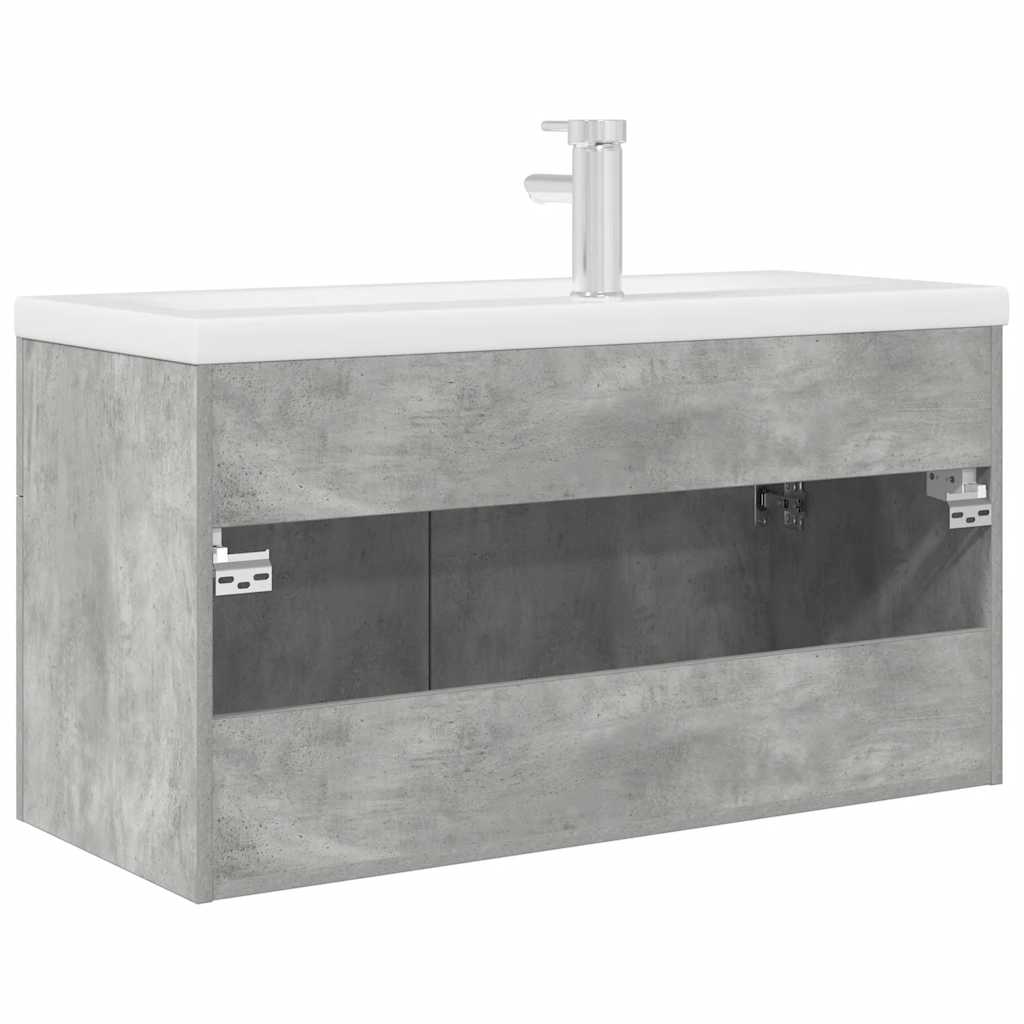 vidaXL Bathroom Sink Cabinet with Built-in Basin and Faucet Concrete Grey