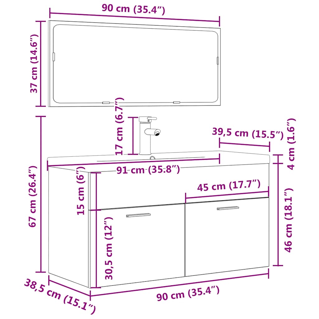 vidaXL 3 Piece Bathroom Furniture Set Concrete Grey Engineered Wood