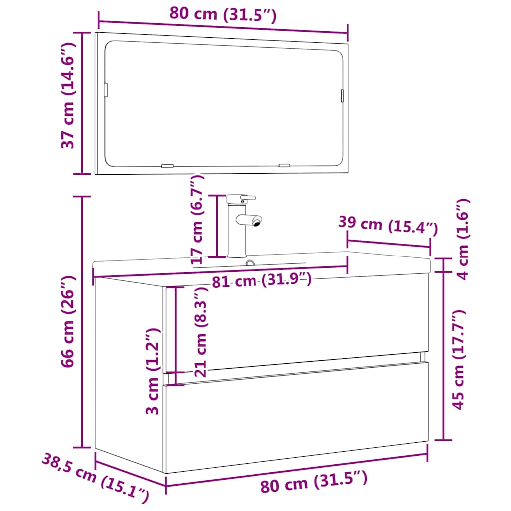 vidaXL 3 Piece Bathroom Furniture Set Concrete Grey Engineered Wood