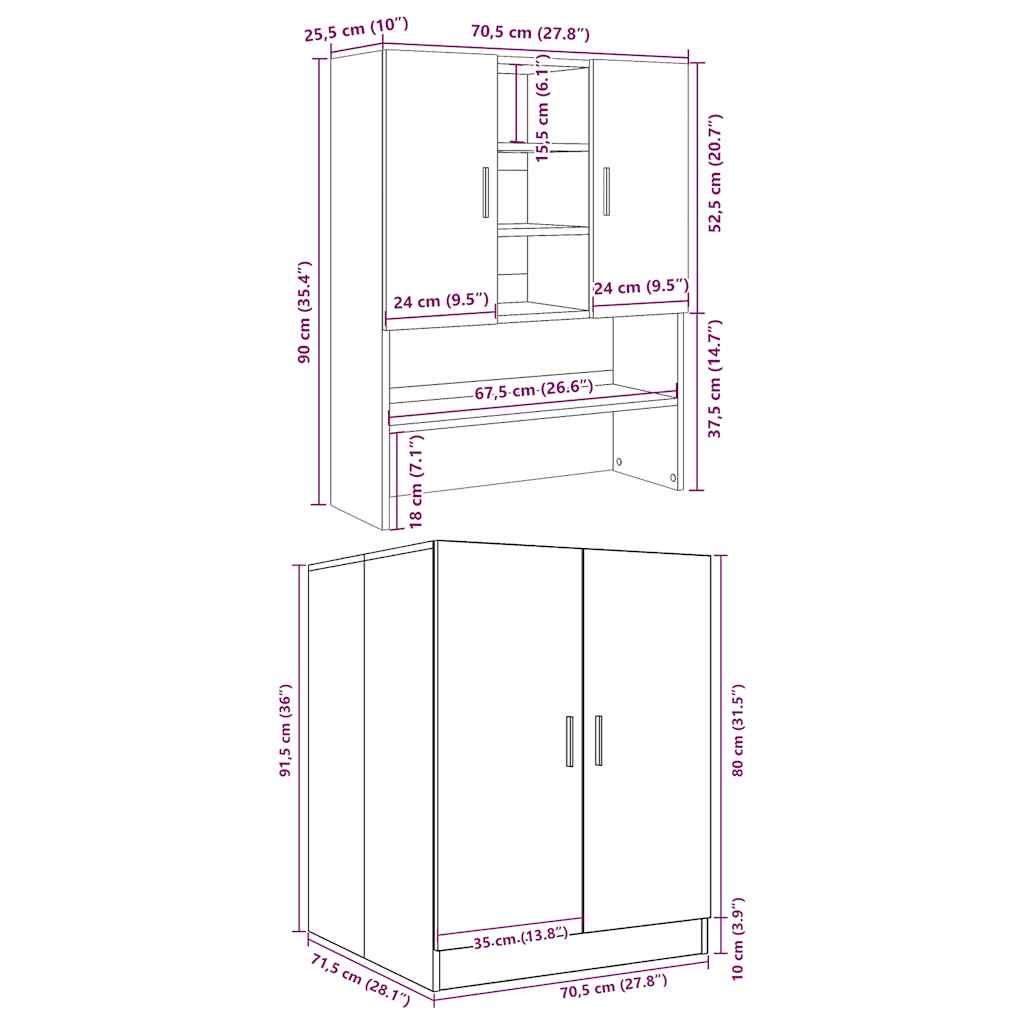 vidaXL Washing Machine Cabinets 2 pcs Concrete Grey Engineered wood