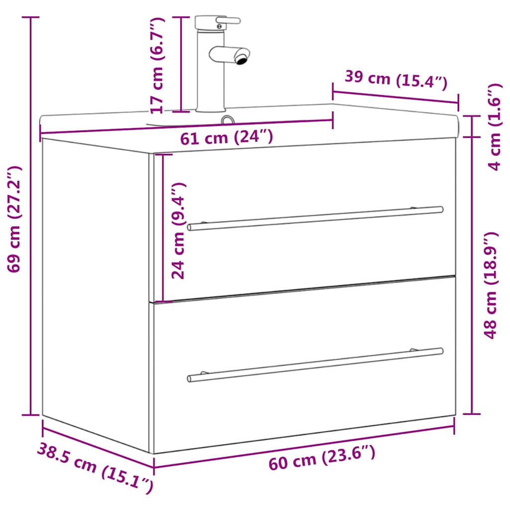 vidaXL 2 Piece Bathroom Furniture Set Concrete Grey Engineered Wood