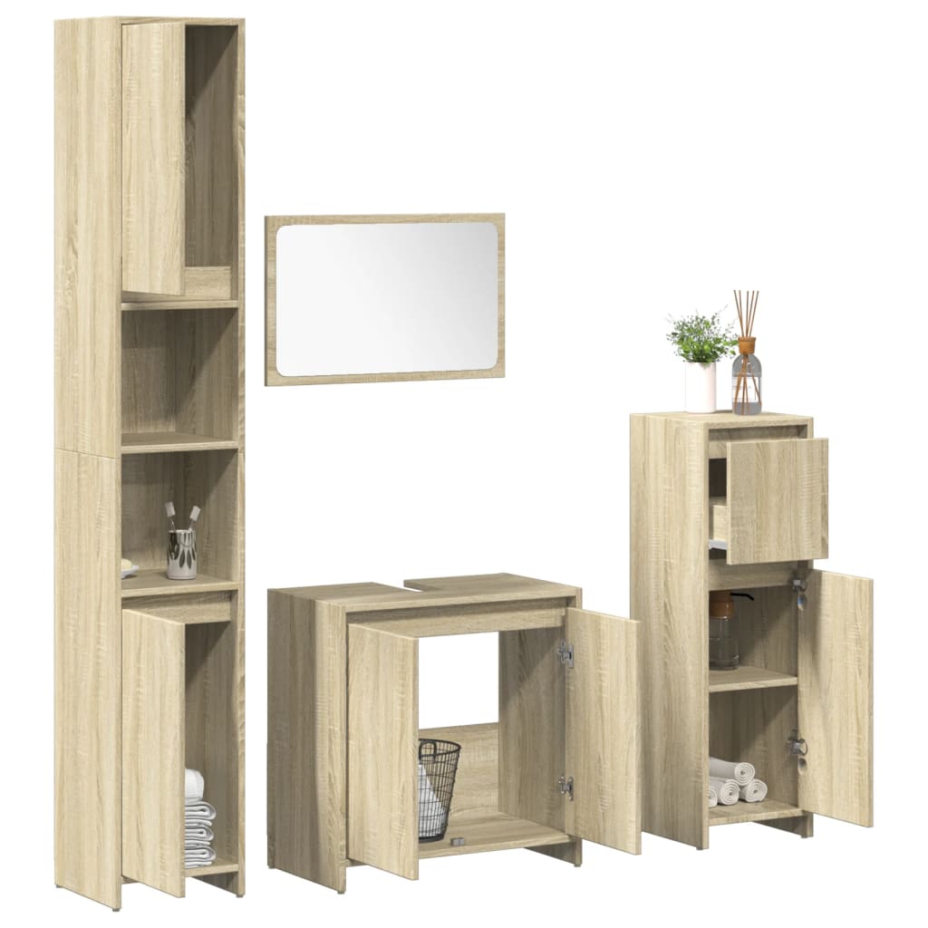 vidaXL 4 Piece Bathroom Furniture Set Sonoma Oak Engineered Wood