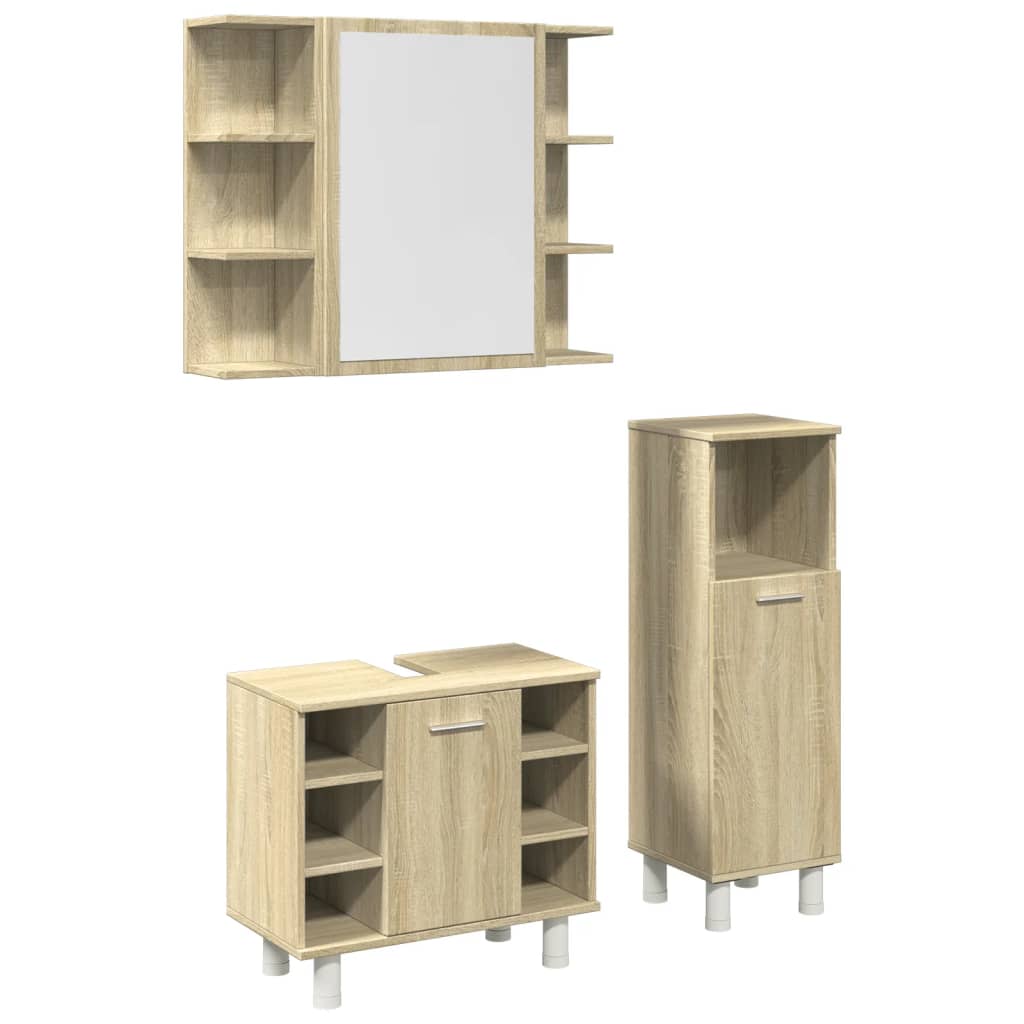 vidaXL 3 Piece Bathroom Furniture set Sonoma Oak Engineered Wood