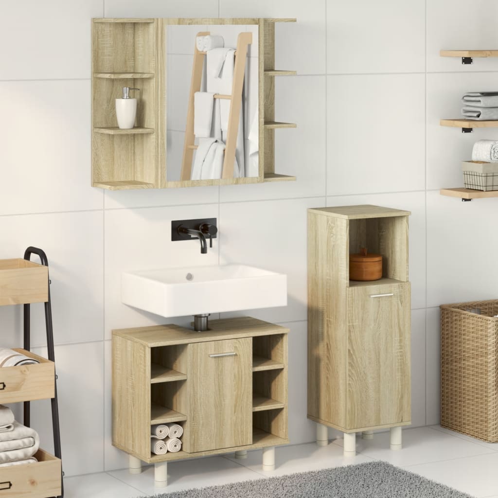 vidaXL 3 Piece Bathroom Furniture set Sonoma Oak Engineered Wood