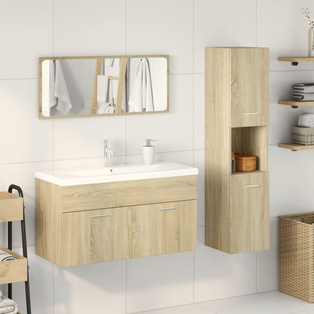 vidaXL 3 Piece Bathroom Furniture Set Sonoma Oak Engineered Wood