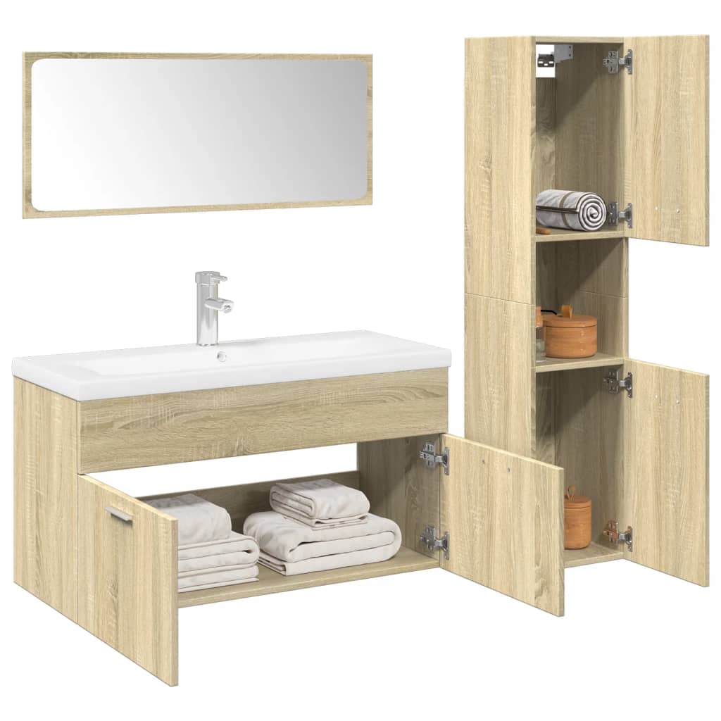 vidaXL 3 Piece Bathroom Furniture Set Sonoma Oak Engineered Wood