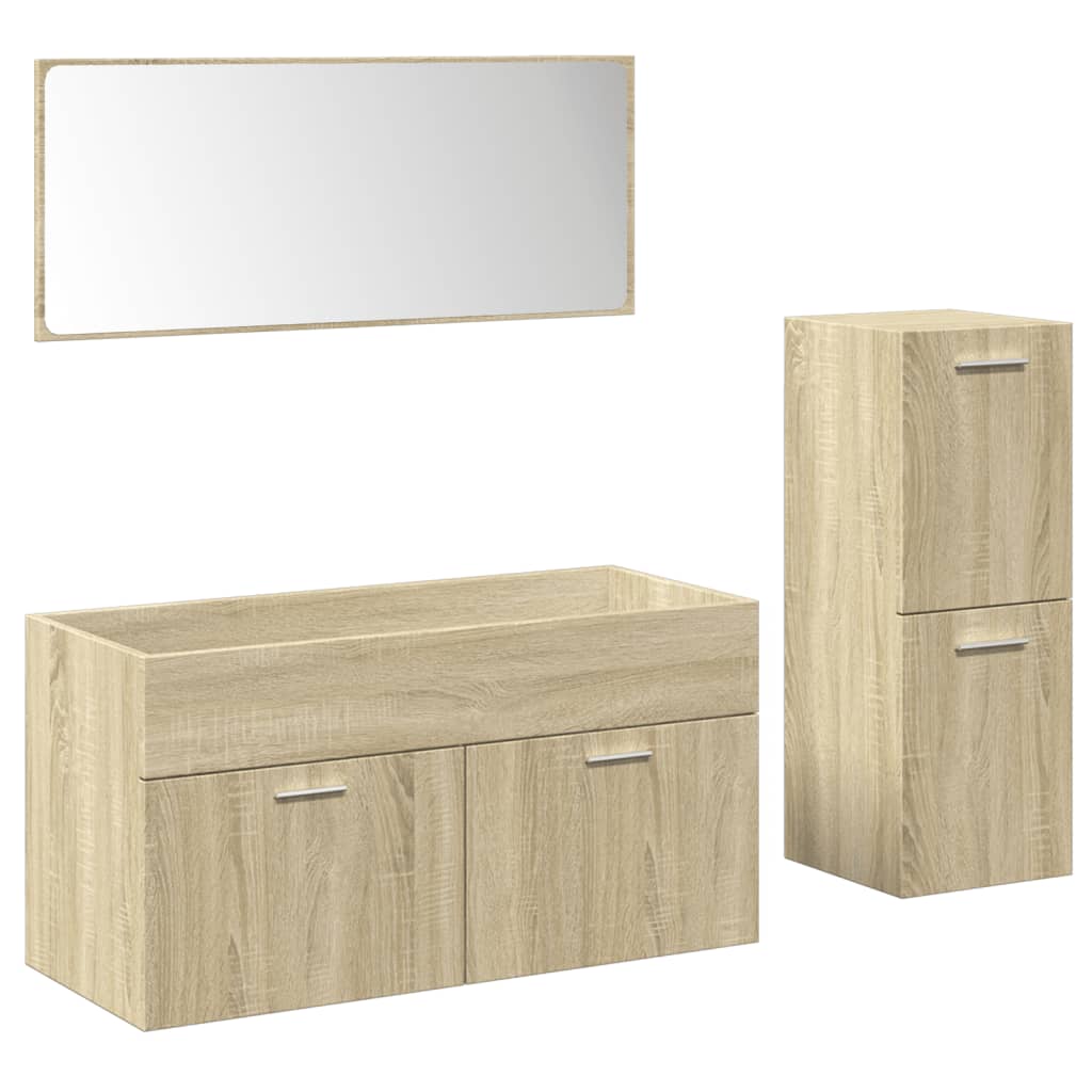 vidaXL 3 Piece Bathroom Furniture Set Sonoma Oak Engineered Wood