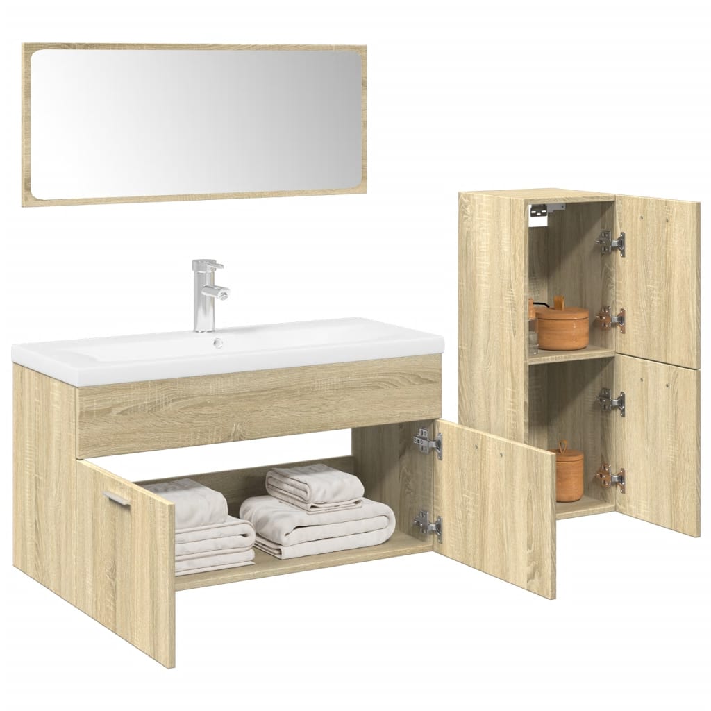 vidaXL 3 Piece Bathroom Furniture Set Sonoma Oak Engineered Wood