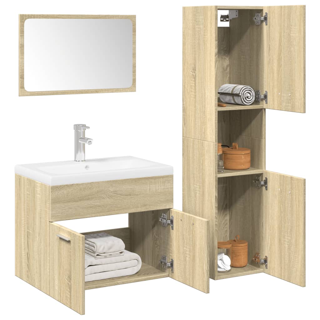 vidaXL 4 Piece Bathroom Furniture Set Sonoma Oak Engineered Wood