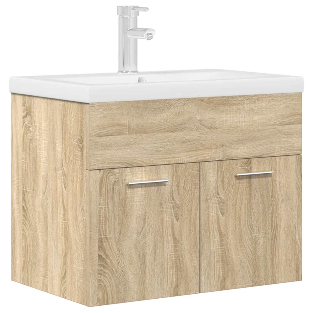 vidaXL Bathroom Sink Cabinet with Built-in Basin and Faucet Sonoma Oak