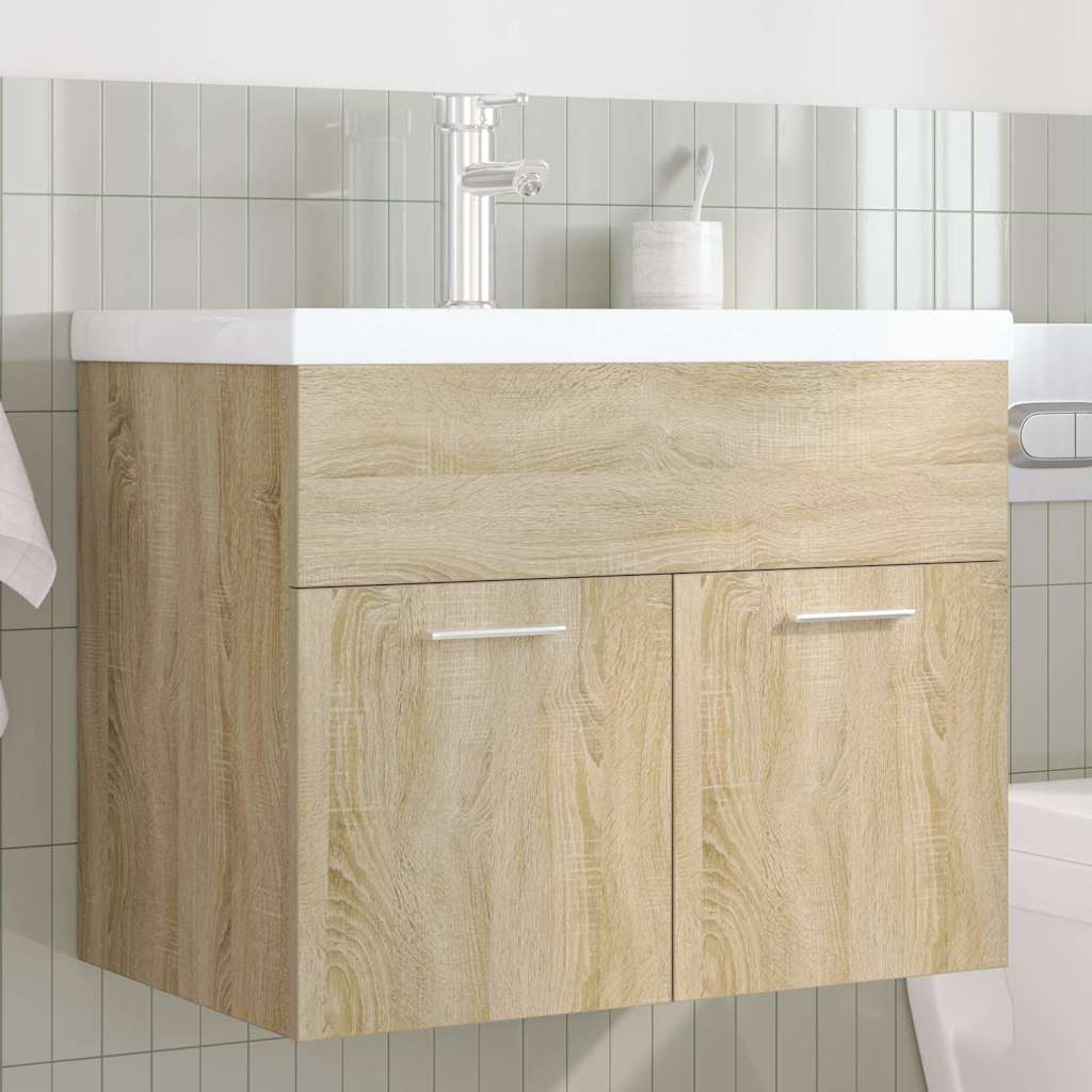 vidaXL Bathroom Sink Cabinet with Built-in Basin and Faucet Sonoma Oak