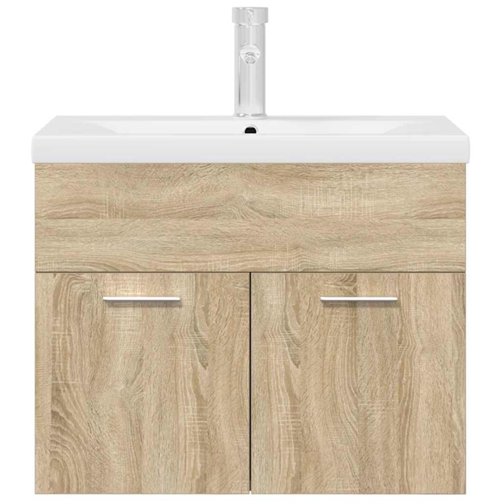 vidaXL Bathroom Sink Cabinet with Built-in Basin and Faucet Sonoma Oak