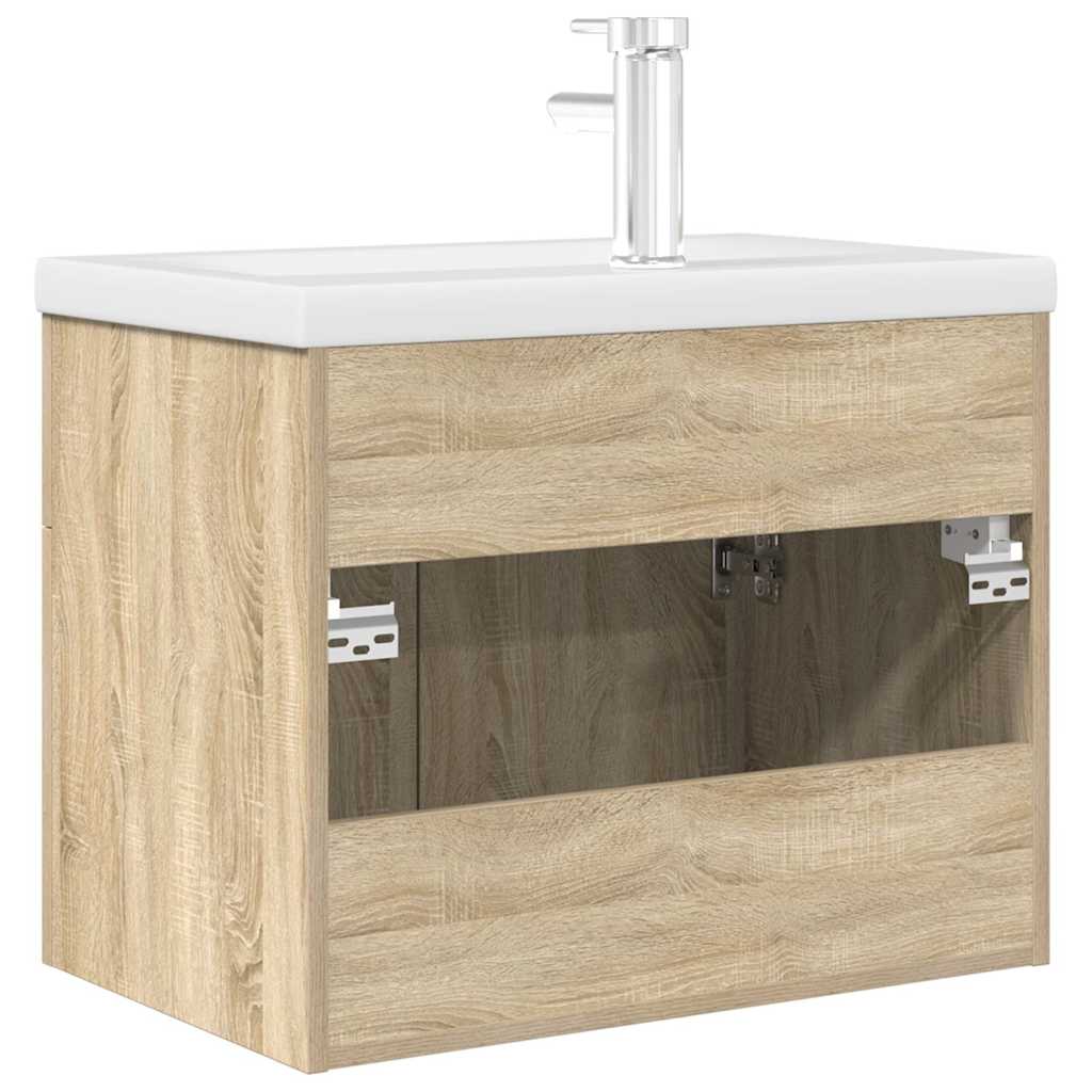 vidaXL Bathroom Sink Cabinet with Built-in Basin and Faucet Sonoma Oak