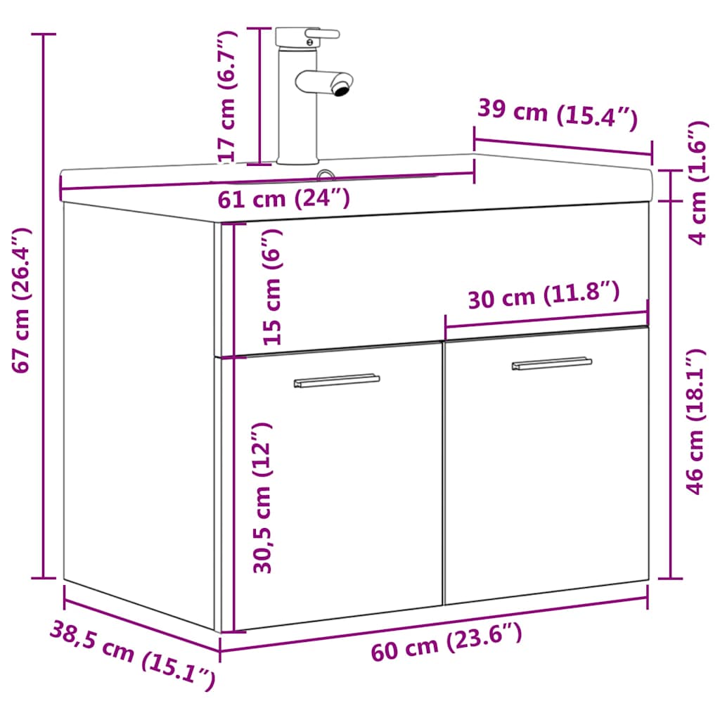 vidaXL Bathroom Sink Cabinet with Built-in Basin and Faucet Sonoma Oak