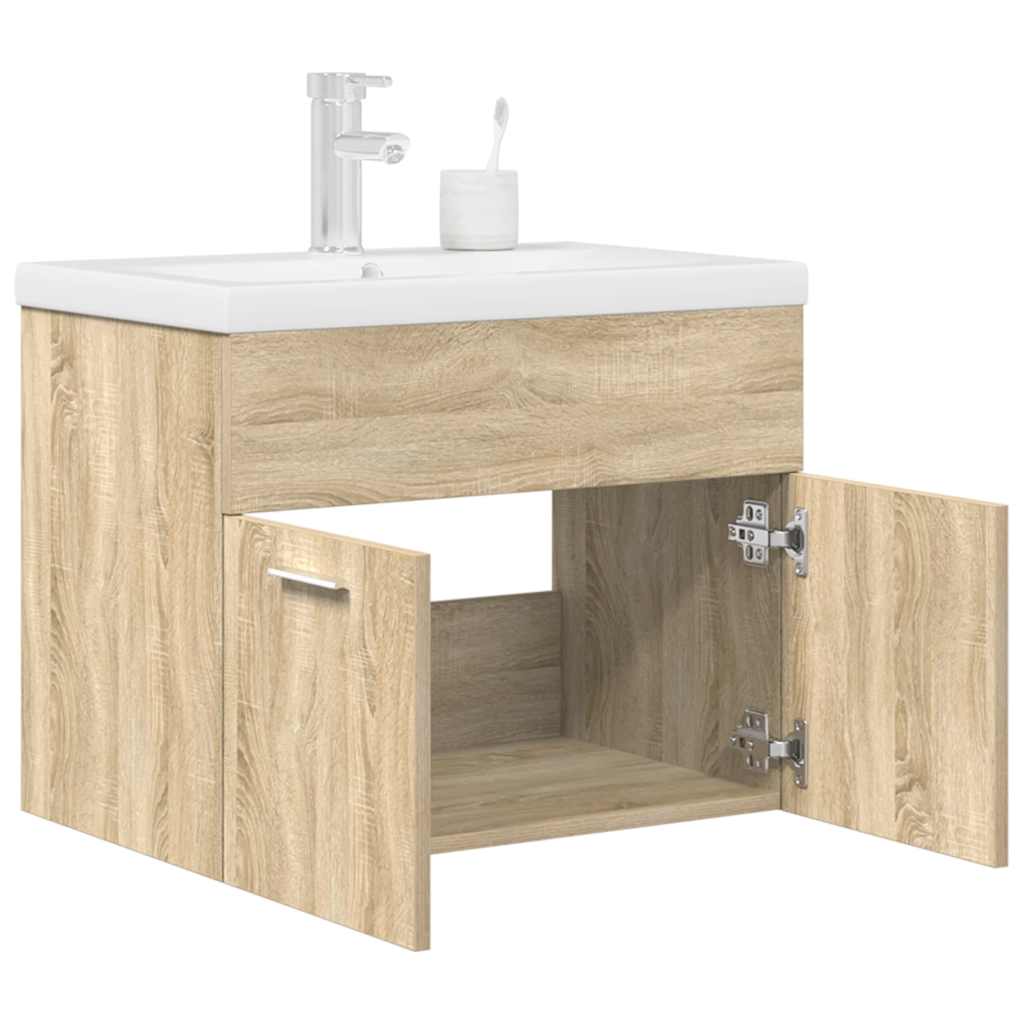 vidaXL Bathroom Sink Cabinet with Built-in Basin and Faucet Sonoma Oak