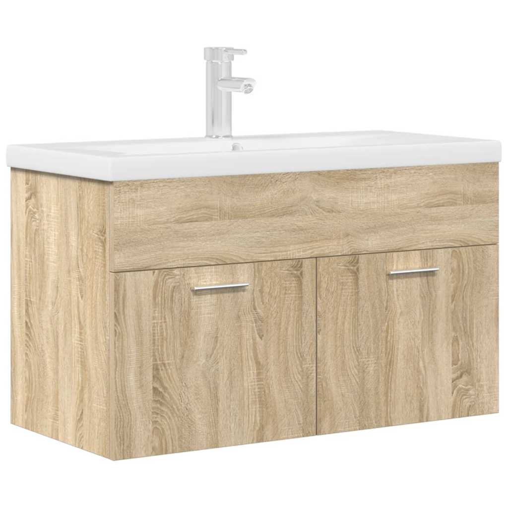 vidaXL Bathroom Sink Cabinet with Built-in Basin and Faucet Sonoma Oak