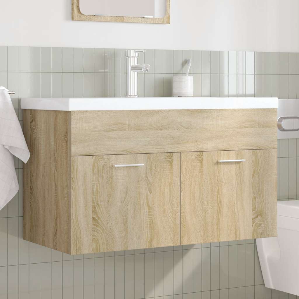 vidaXL Bathroom Sink Cabinet with Built-in Basin and Faucet Sonoma Oak