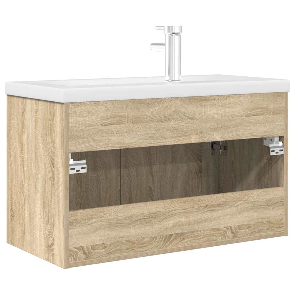 vidaXL Bathroom Sink Cabinet with Built-in Basin and Faucet Sonoma Oak