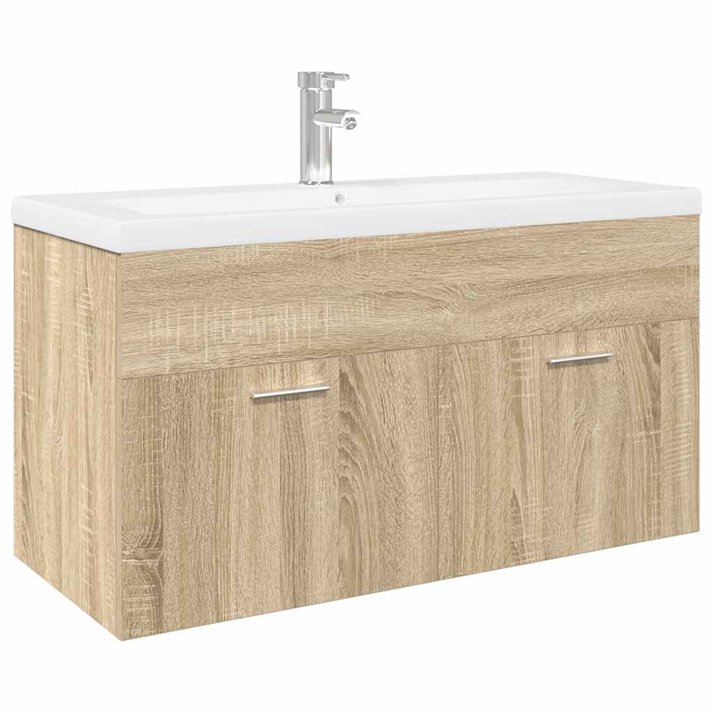 vidaXL Bathroom Sink Cabinet with Built-in Basin Sonoma Oak