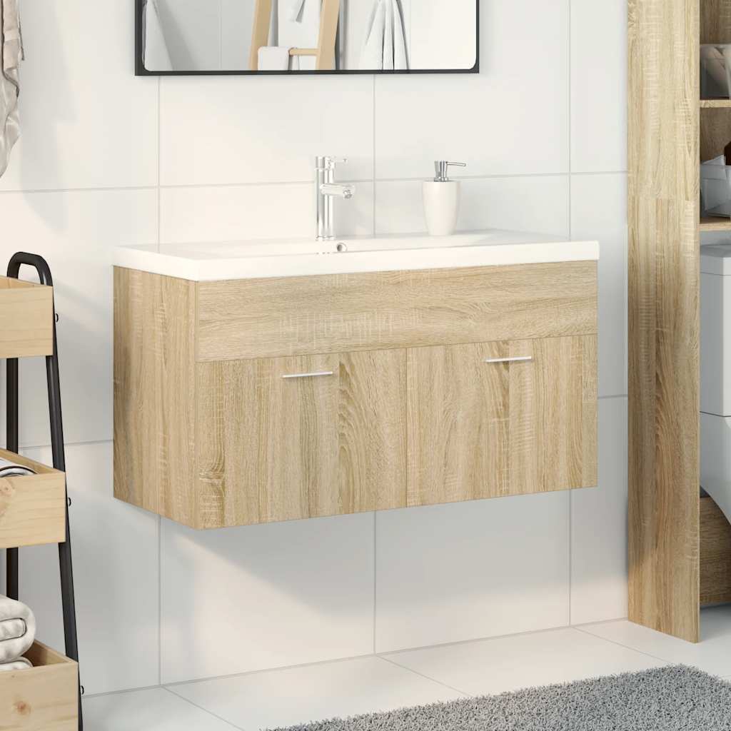 vidaXL Bathroom Sink Cabinet with Built-in Basin Sonoma Oak