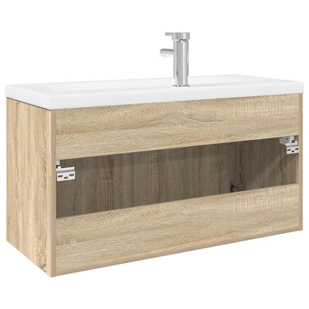 vidaXL Bathroom Sink Cabinet with Built-in Basin Sonoma Oak