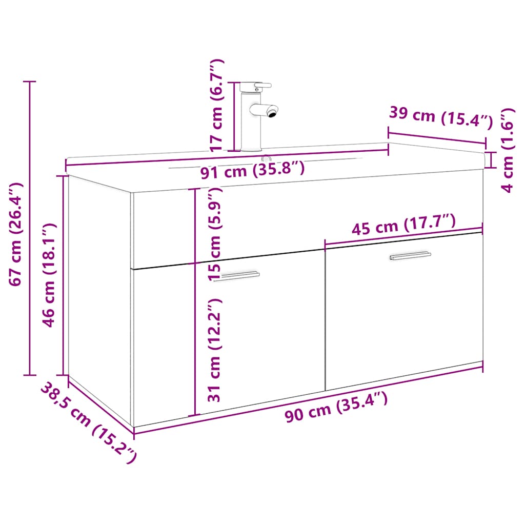 vidaXL Bathroom Sink Cabinet with Built-in Basin Sonoma Oak