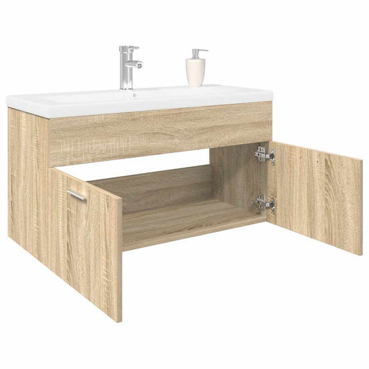 vidaXL Bathroom Sink Cabinet with Built-in Basin Sonoma Oak