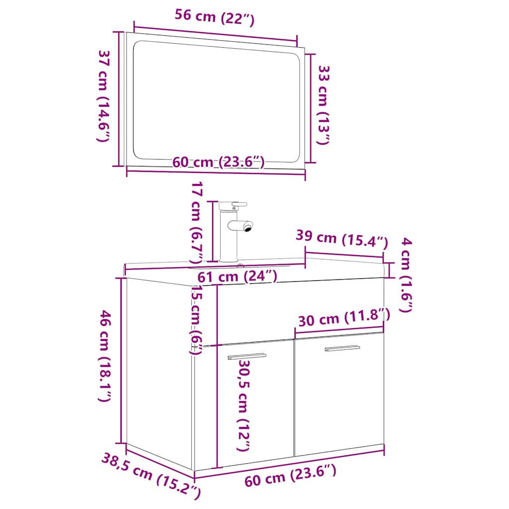 vidaXL 3 Piece Bathroom Furniture Set Sonoma Oak Engineered Wood