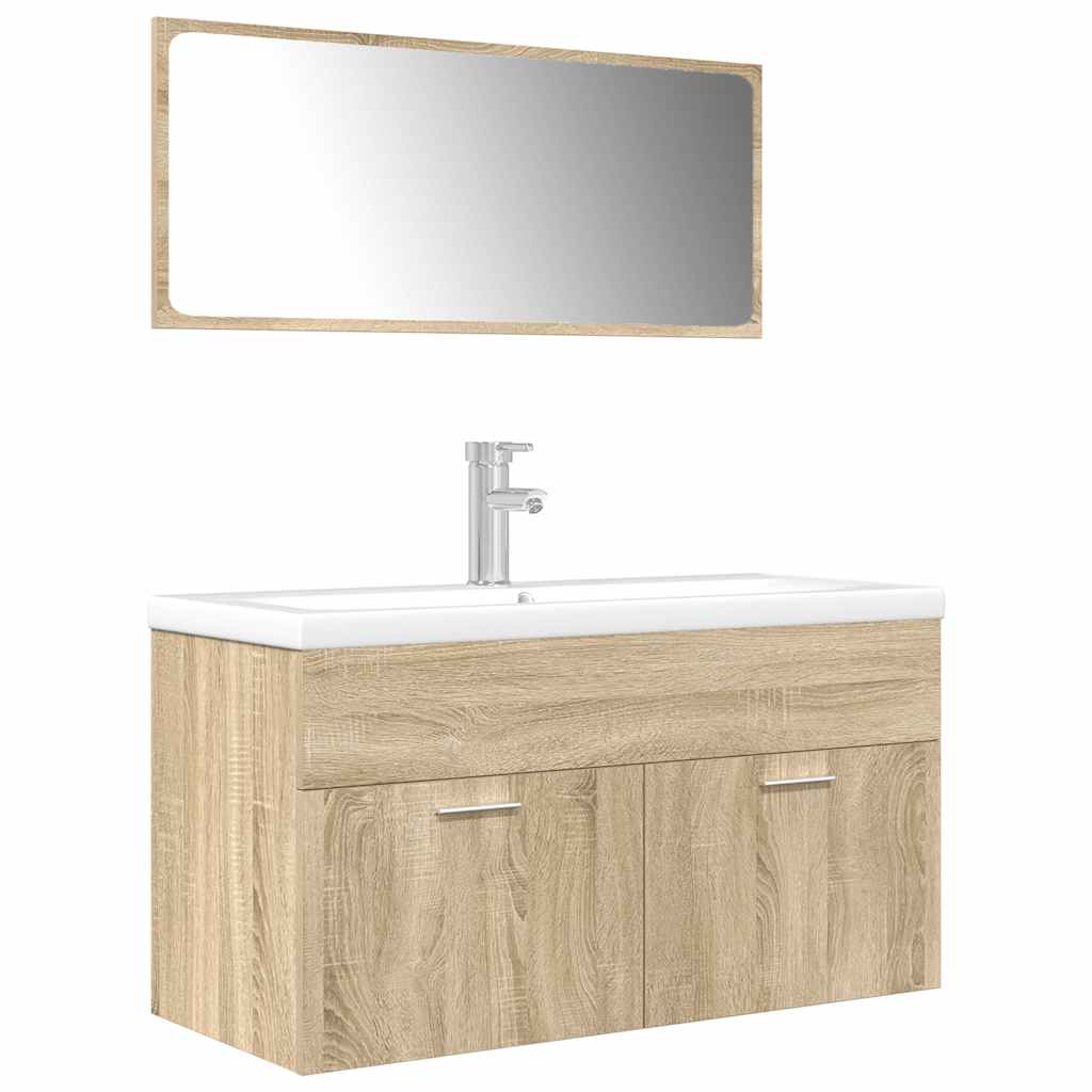 vidaXL 3 Piece Bathroom Furniture Set Sonoma Oak Engineered Wood