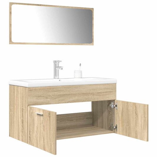 vidaXL 3 Piece Bathroom Furniture Set Sonoma Oak Engineered Wood